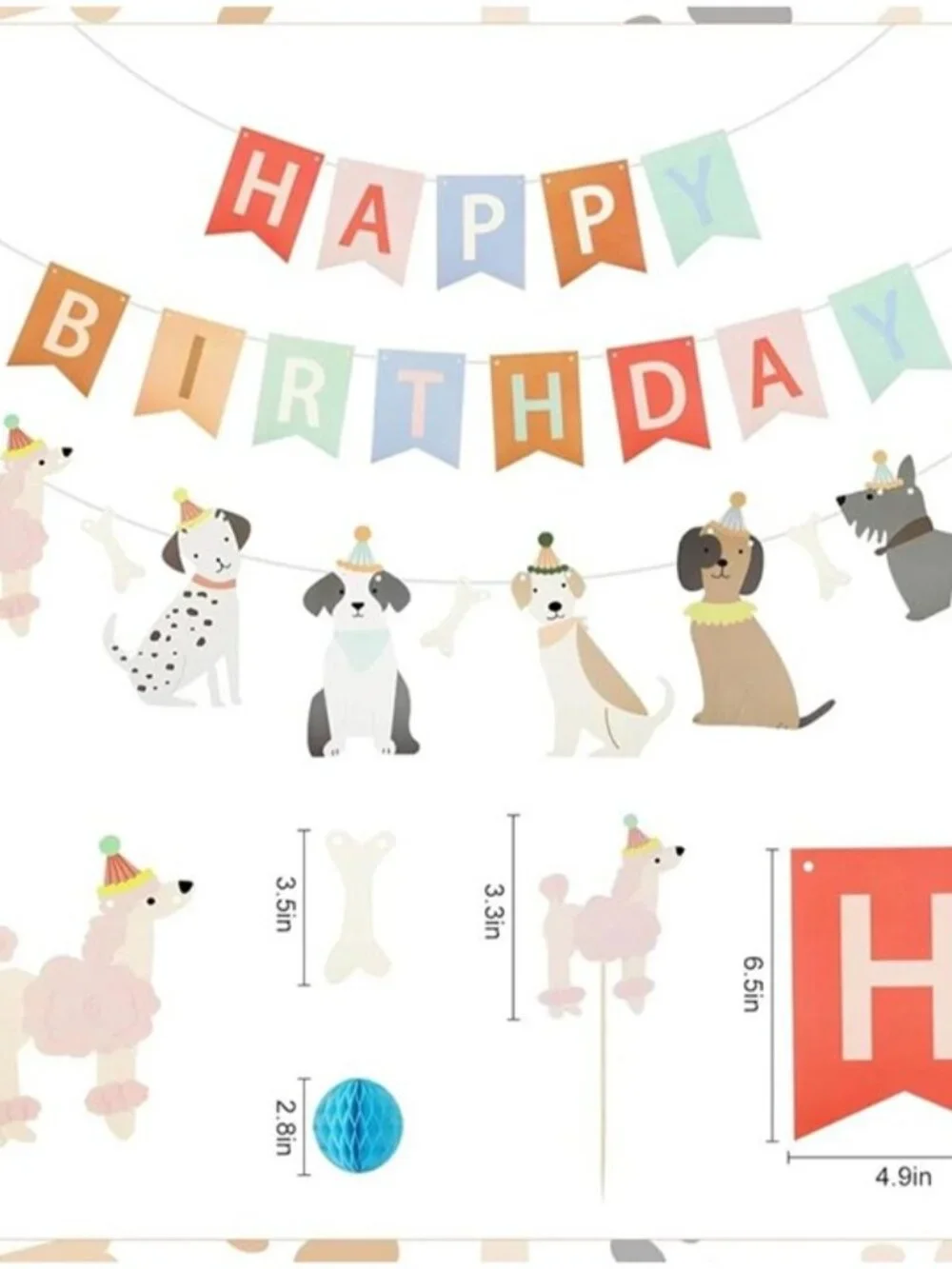 Dog Themed Birthday Party Decorations Set – Banner, Garland, Toppers